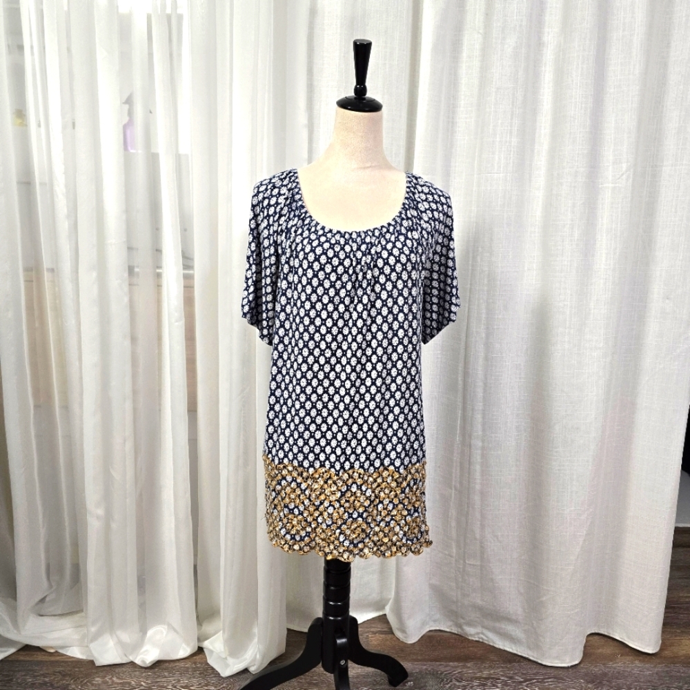 2/$30 Navy & Gold Pullover Tunic‎ Plus Size 1X Embroidered Casual